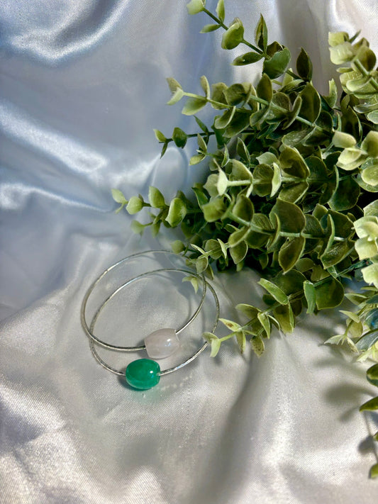 Sterling Silver Jade Barrel Bangle
